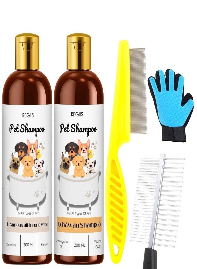 مجموعة شامبو الحيوانات الأليفة من ريجيس مع أدوات العناية، 200 مل، تركيبة شاملة لتخفيف الحكة، تتضمن أمشاط وقفازات للعناية (عبوة من 5 قطع) - Image 1